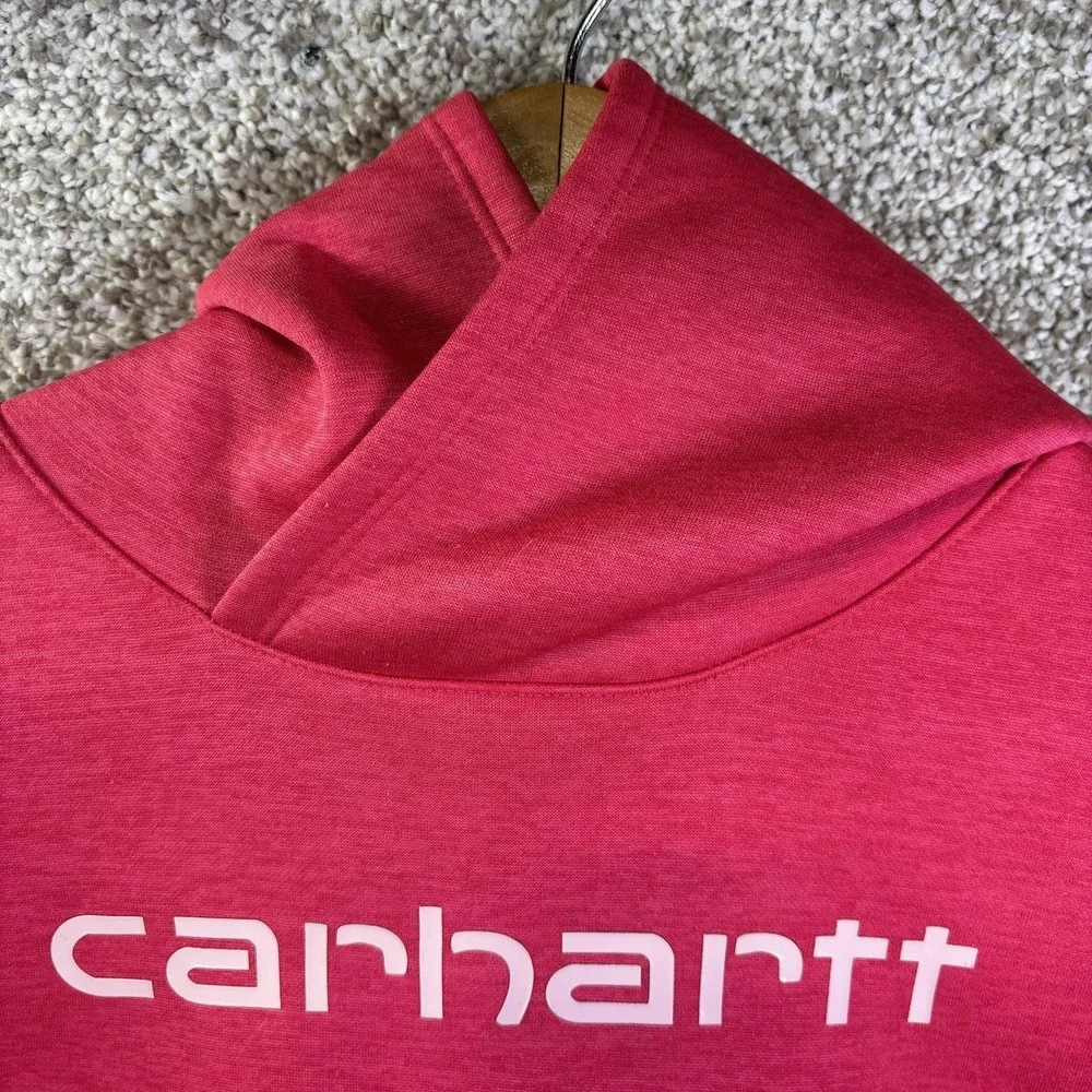 Carhartt Hoodie Youth Large 12‎ Pink Fleece Pullover Kangaroo Pocket Logo